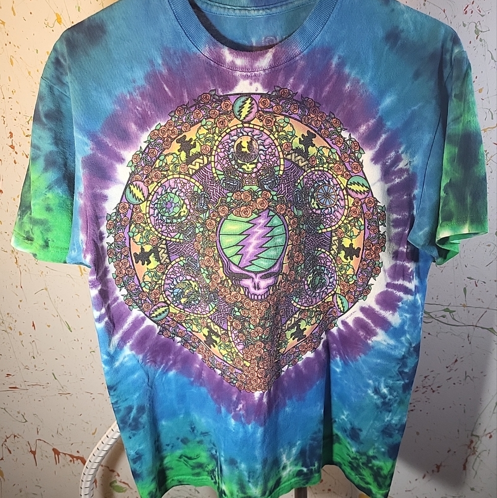 VTG Liquid Blue Grateful Dead 2000 Bears Roses Tie Dye Mandala T-Shirt Size M